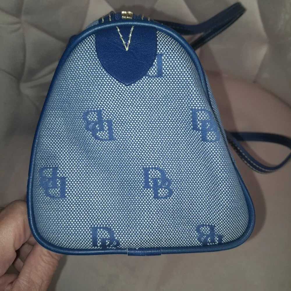 Dooney & Bourke Signature Canvas DB Monogram Small Barrel Shoulder Bag Blue - Picture 6 of 10